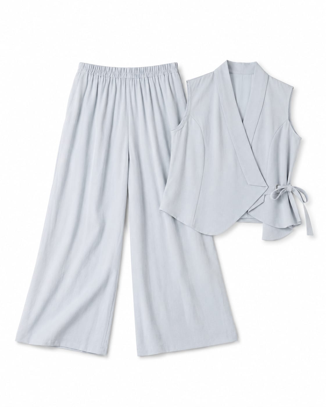 Women’s Light Blue Wrap Vest & Wide-Leg Pants Set