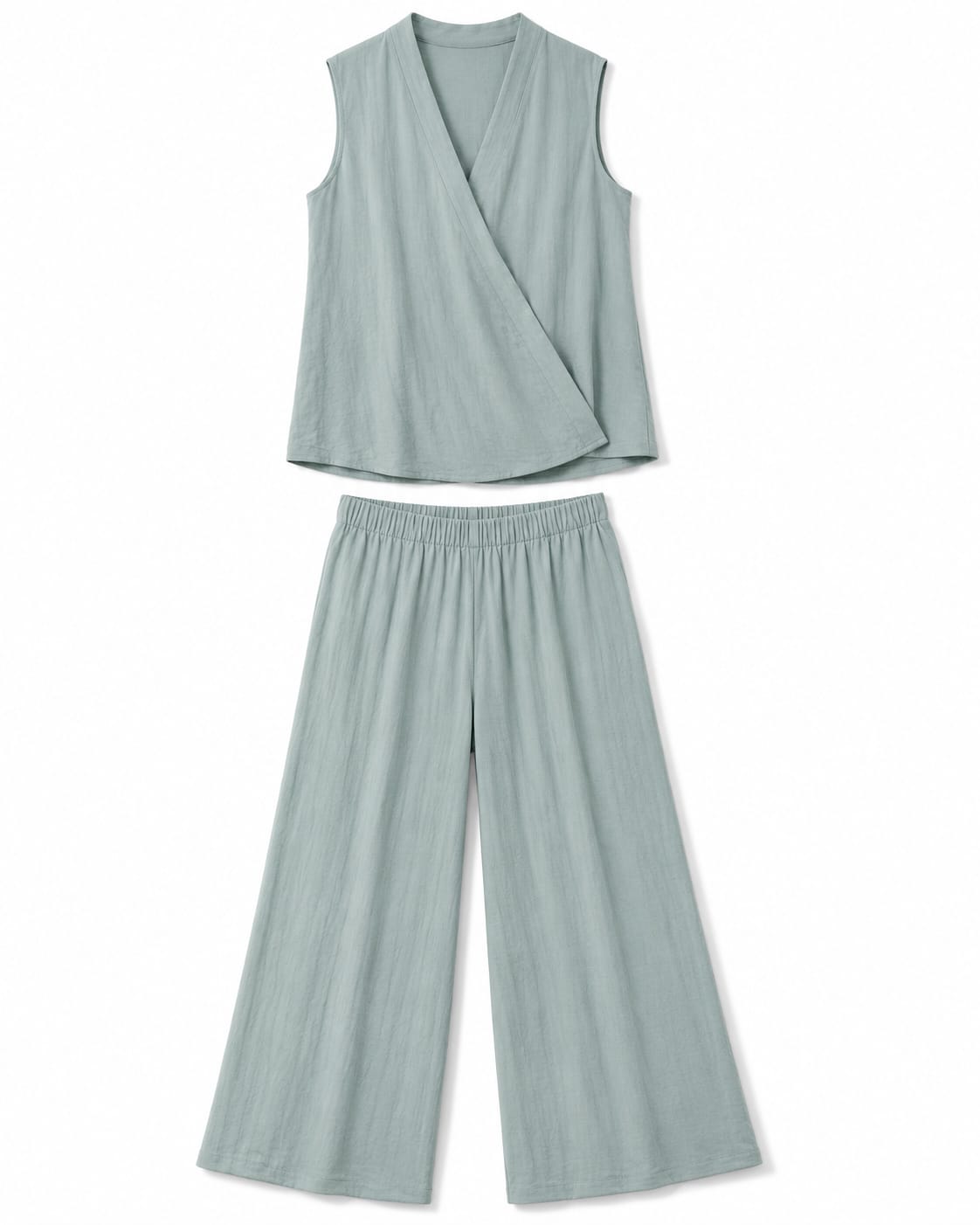 Women’s Sage Green Wrap Top & Wide-Leg Pants Set