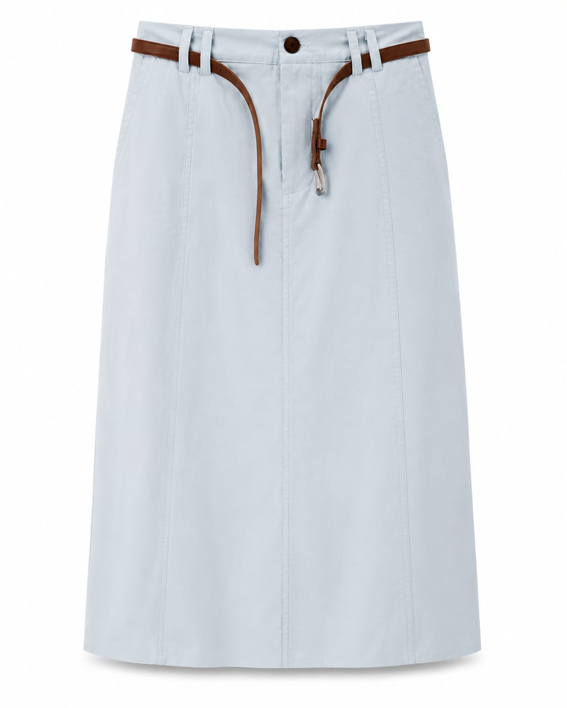 Women’s Pastel Blue Belted Midi Skirt