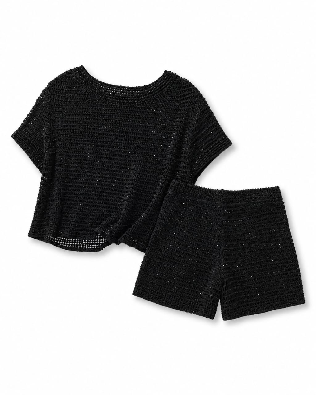 Women’s Black Sparkle Knit Top & Shorts Set