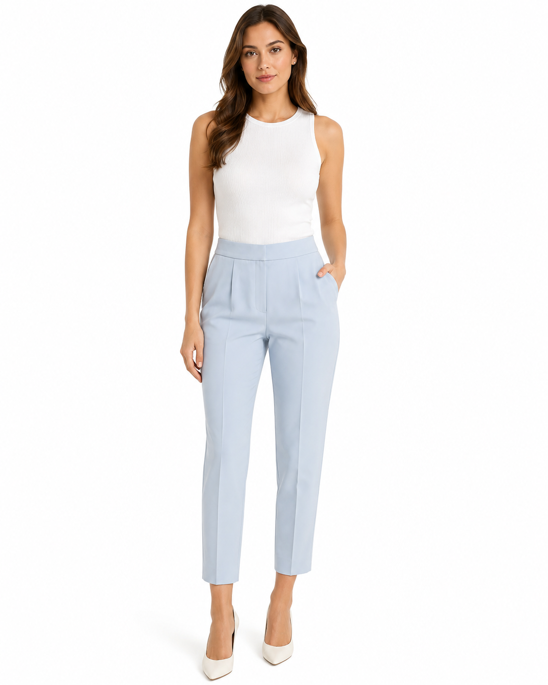 Women pastel blue wide-leg tailored trousers