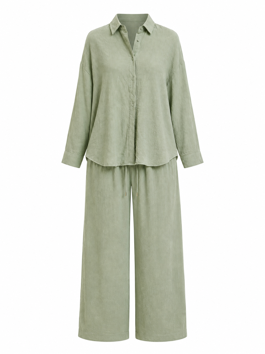 Sage breeze textured shirt & wide-leg pants set