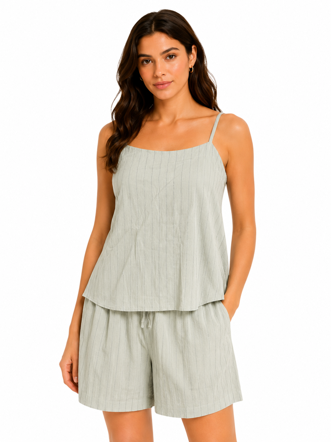 Sage breeze striped short set