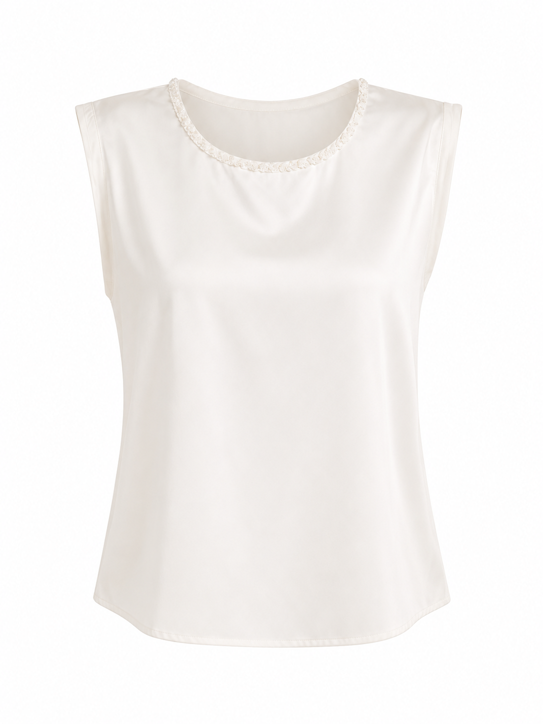 Pearl trim sleeveless blouse-ivory