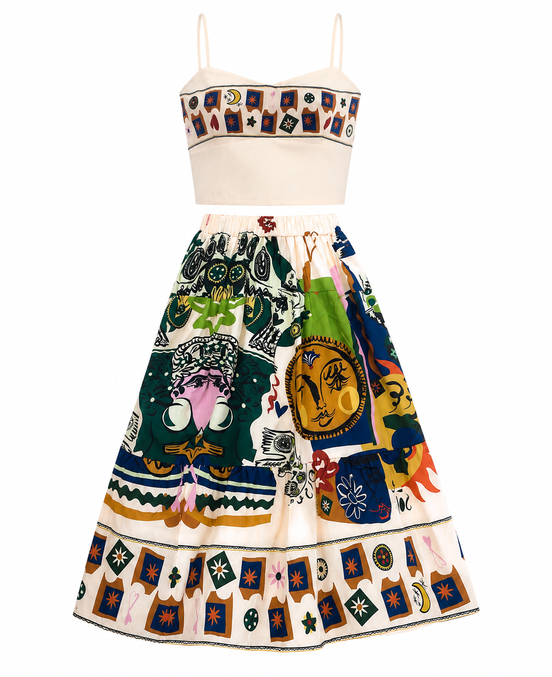 Bohemian art print crop top& maxi shirt co-ord set