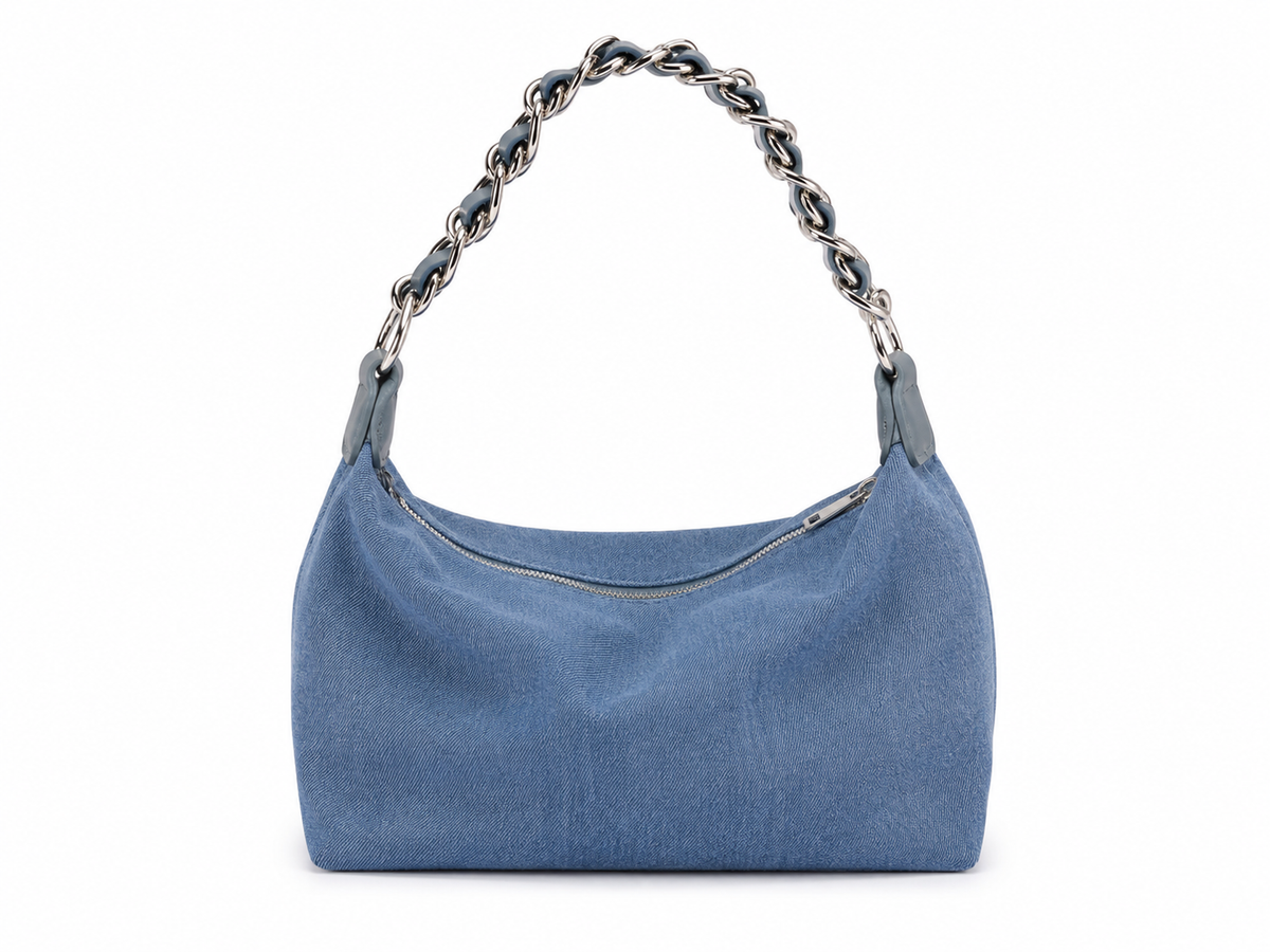 Denim chain shoulder bag