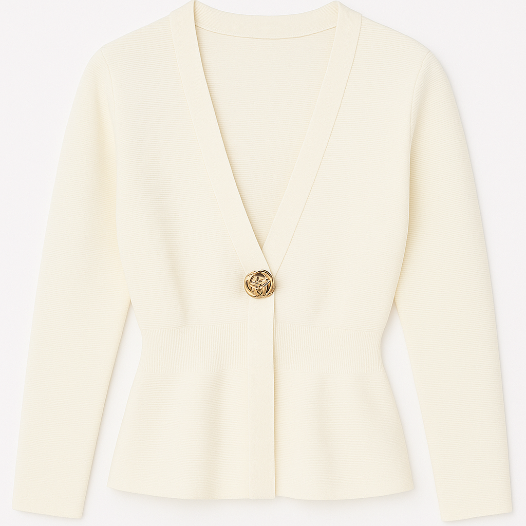 Cream Knit Top with Signature Crest Closure