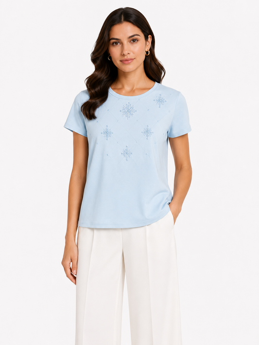 Girls light blue embroidered t-shirt