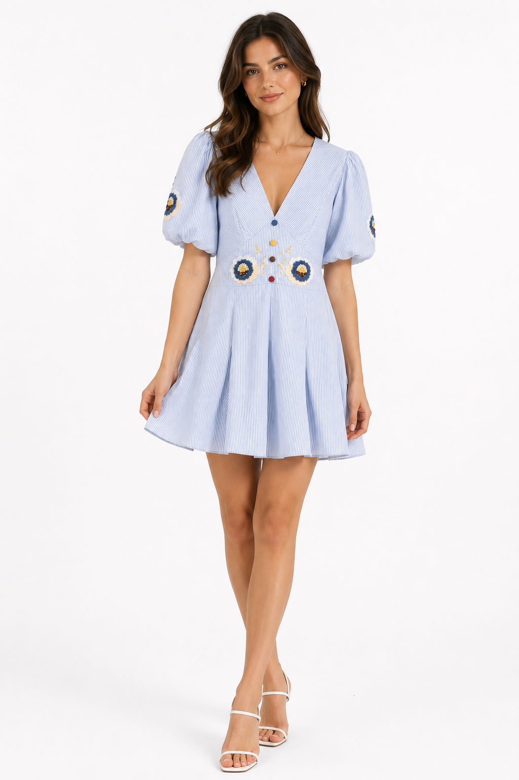 Chic pinstripe puff sleeve skater dress