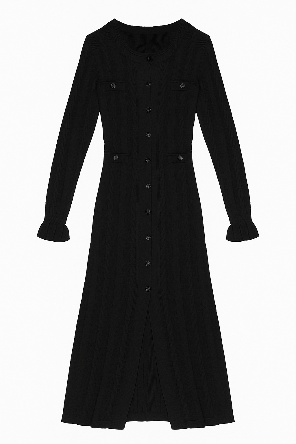 Black Long-Sleeve Button-Down Dress