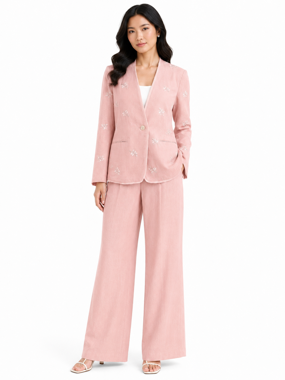 Blush embroidered tow-piece suit set