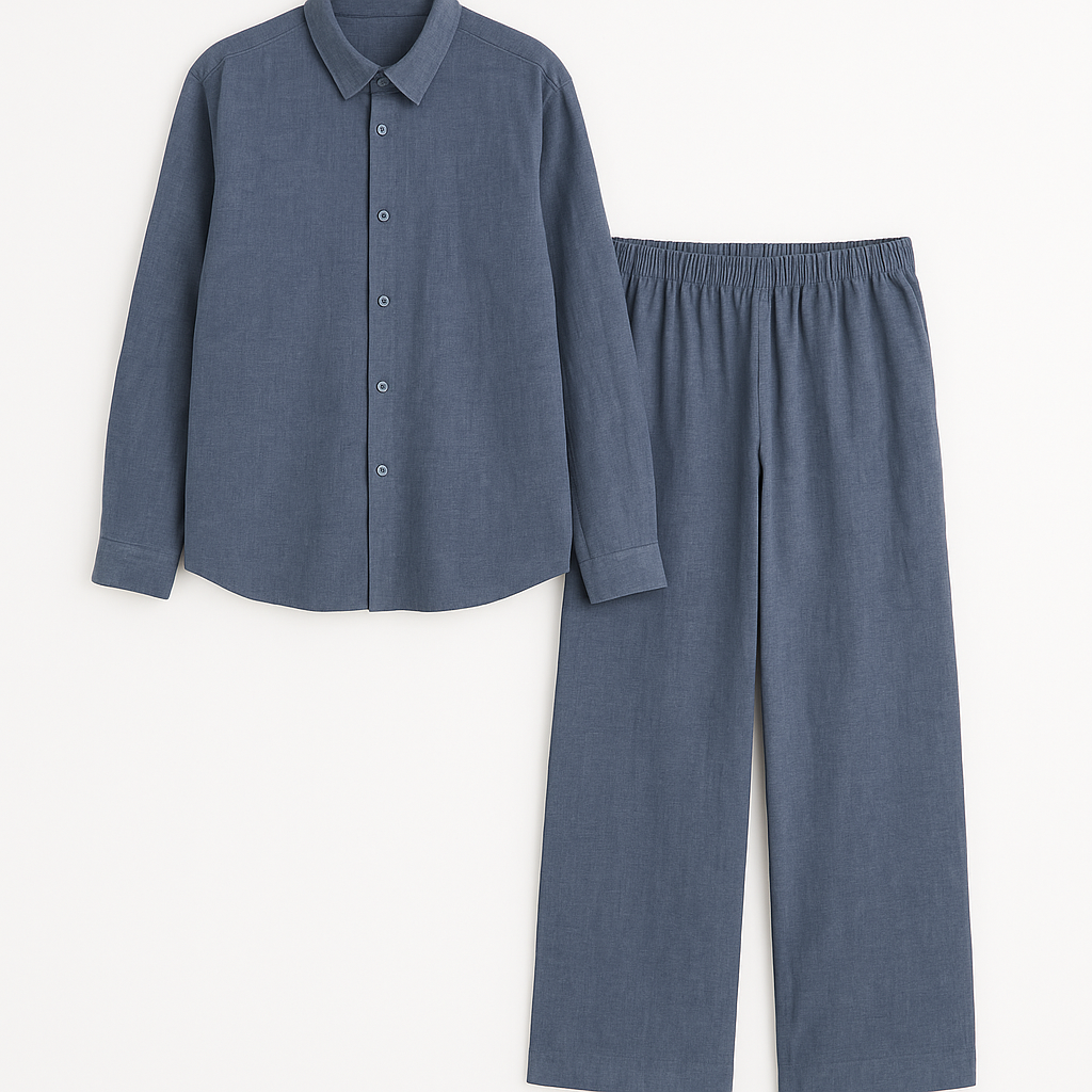 Soft Blue Relaxed Shirt and Pants Set