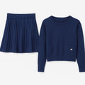 Navy Pleated Knit Skirt and Sweater Set