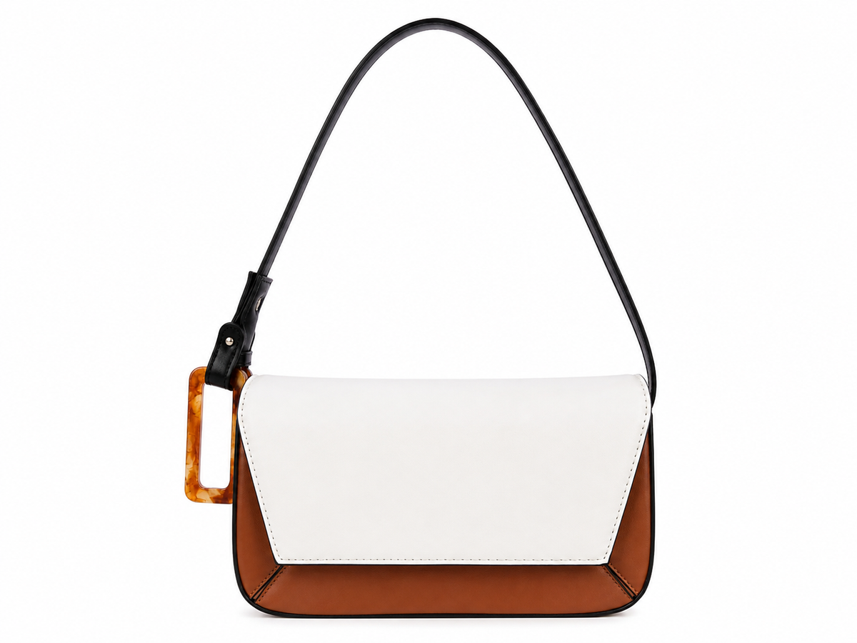 Ivory & tan mini shoulder bag
