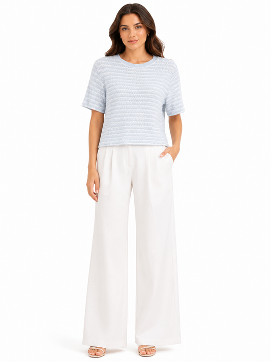 Sky blue textured stripe knit top