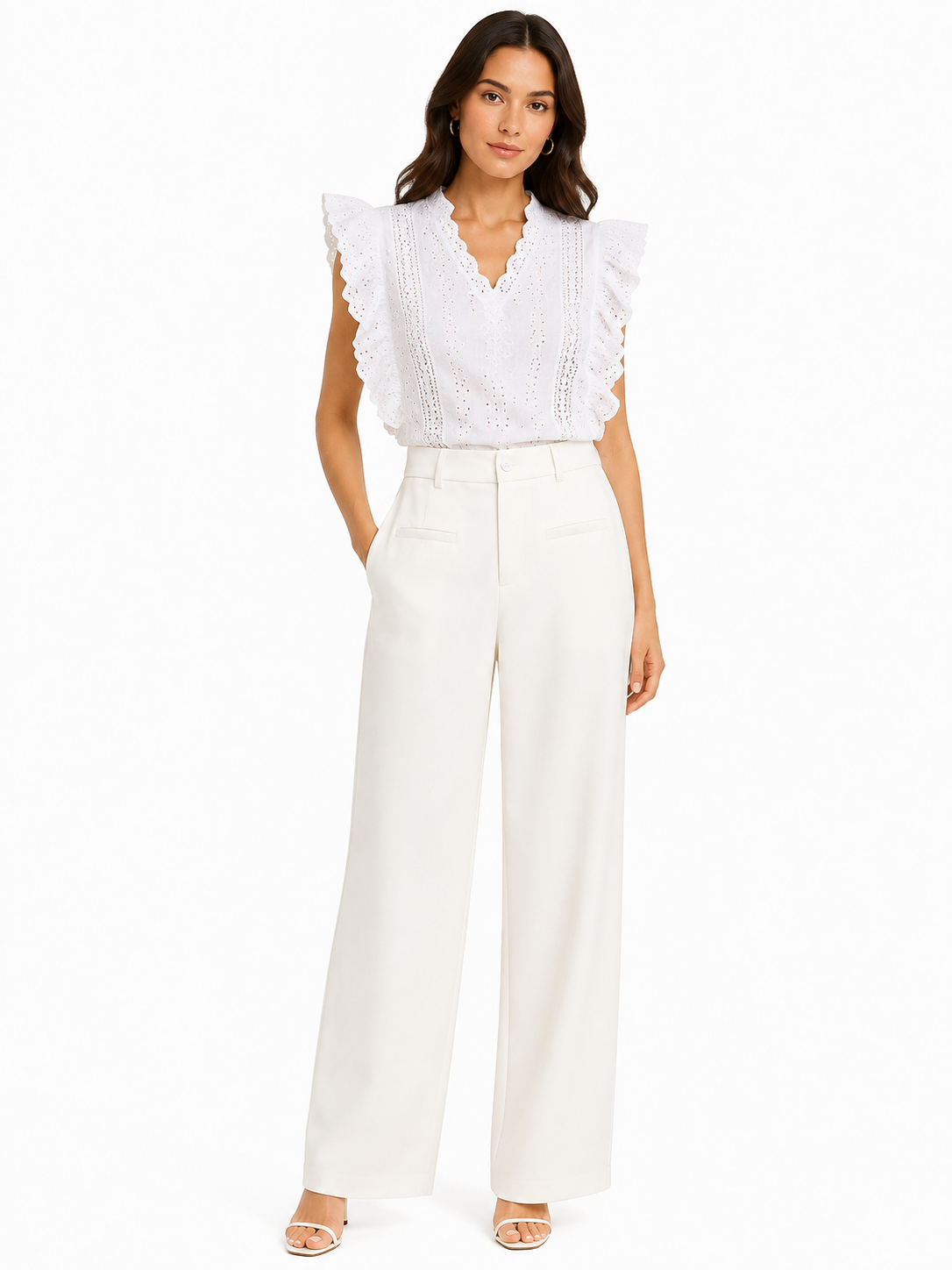 Women’s Ivory High-Waisted Wide-Leg Trousers