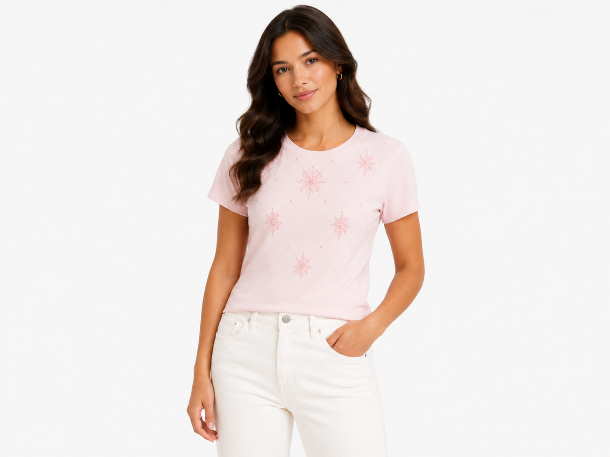Blush beaded embroidered knit top