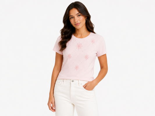Blush beaded embroidered knit top