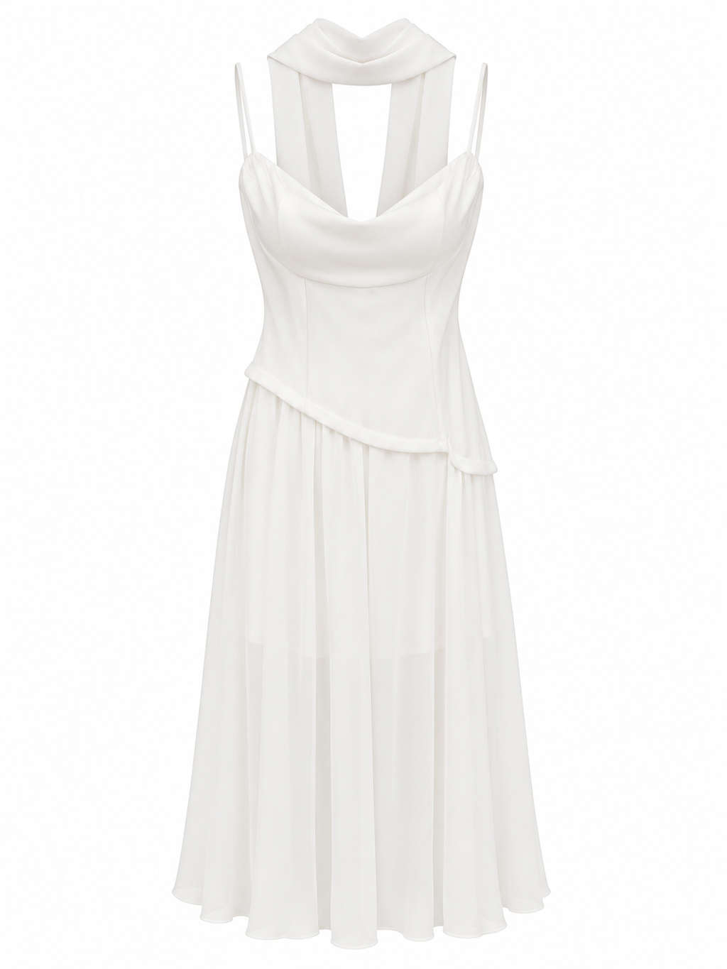 Ivory draped maxi dress with detachable scarf
