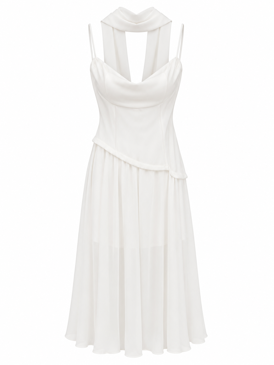 Ivory draped maxi dress with detachable scarf