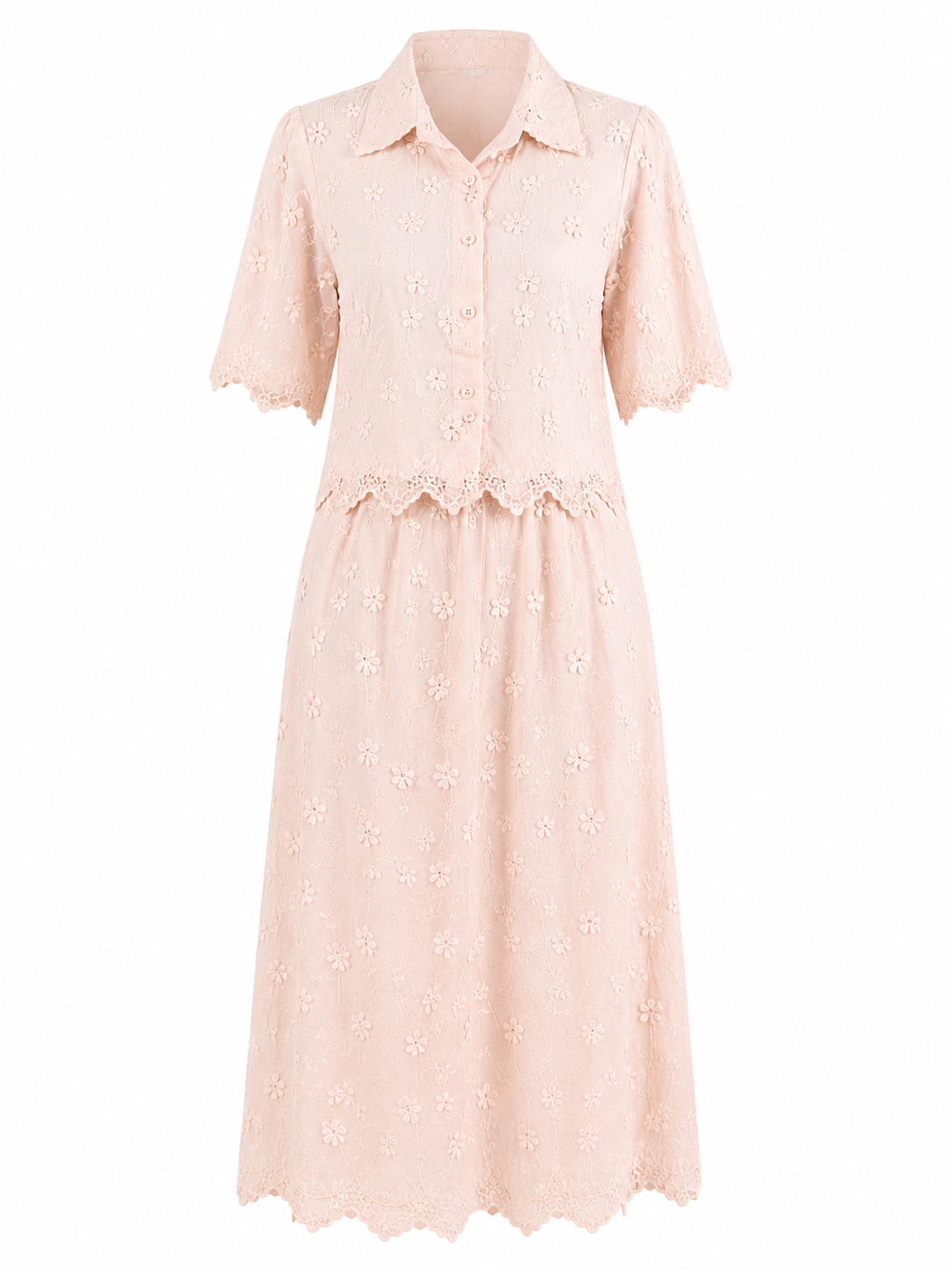 Blush blossom embroidered lace skirt set