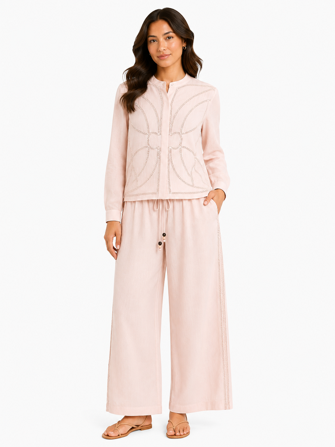 Blush linen shirt & wide-leg pants set