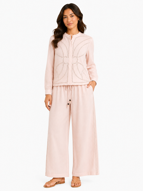 Blush linen shirt& wide-leg pants set