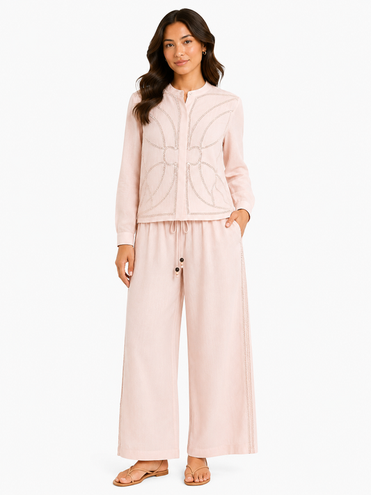 Blush linen shirt & wide-leg pants set