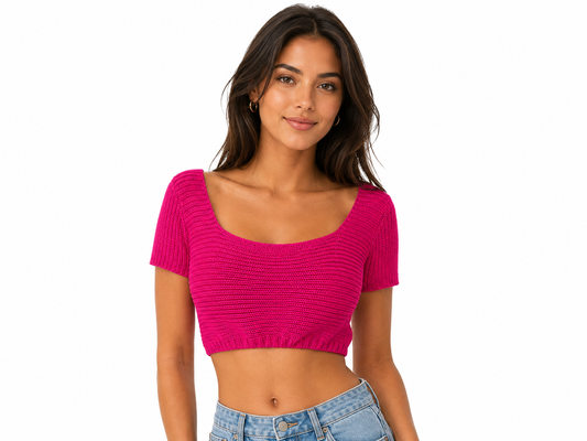 Women’s fuchsia knit lace-up crop top