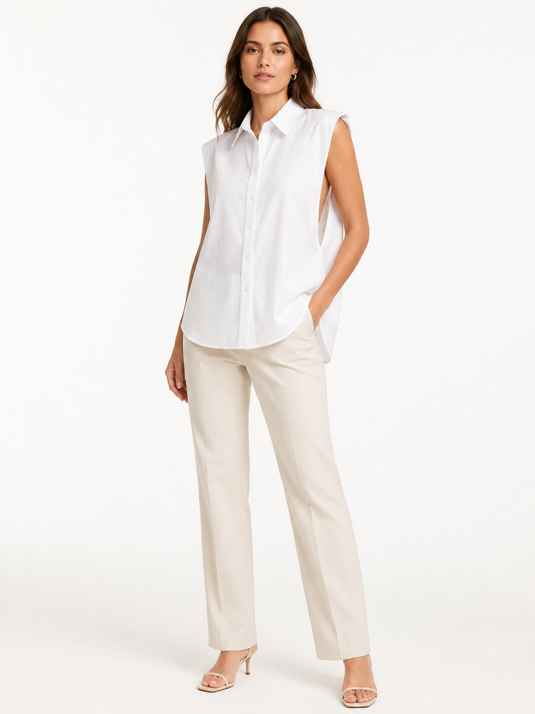 Women’s White Sleeveless Button-Up Blouse