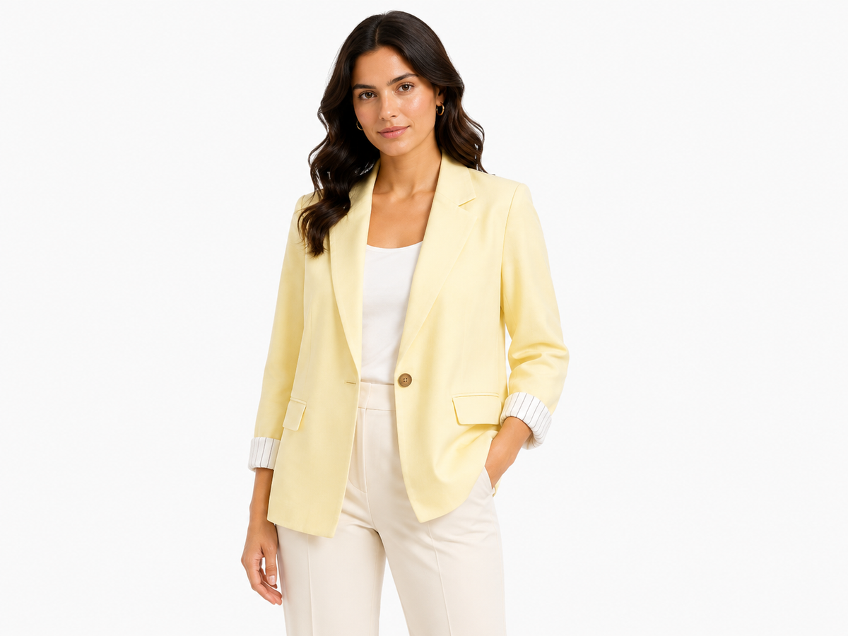 Girls pastel yellow single-button blazer