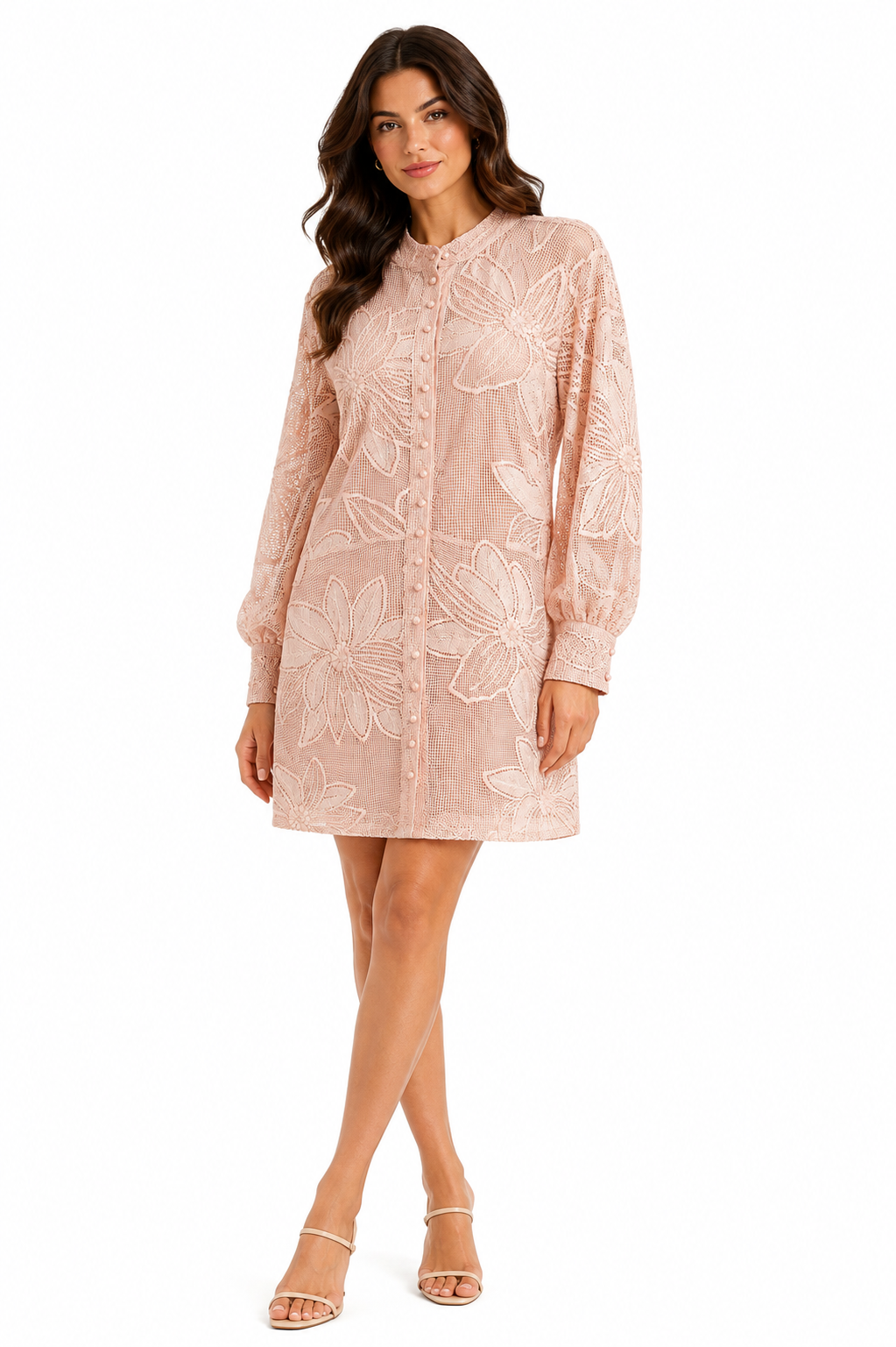Blush floral lace overlay dress set