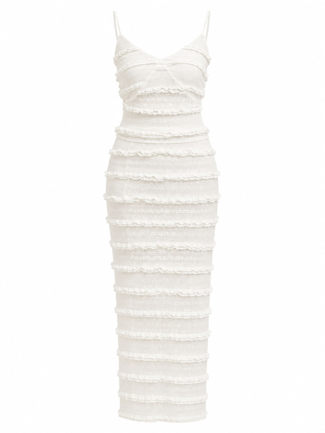 Ivory ruffle lace cami top & maxi skirt set