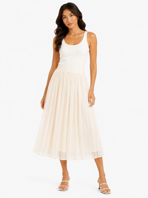 Elegant cream pleated midi skirt
