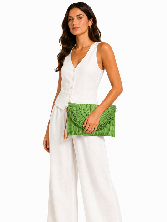 Emerald fringe women clutch
