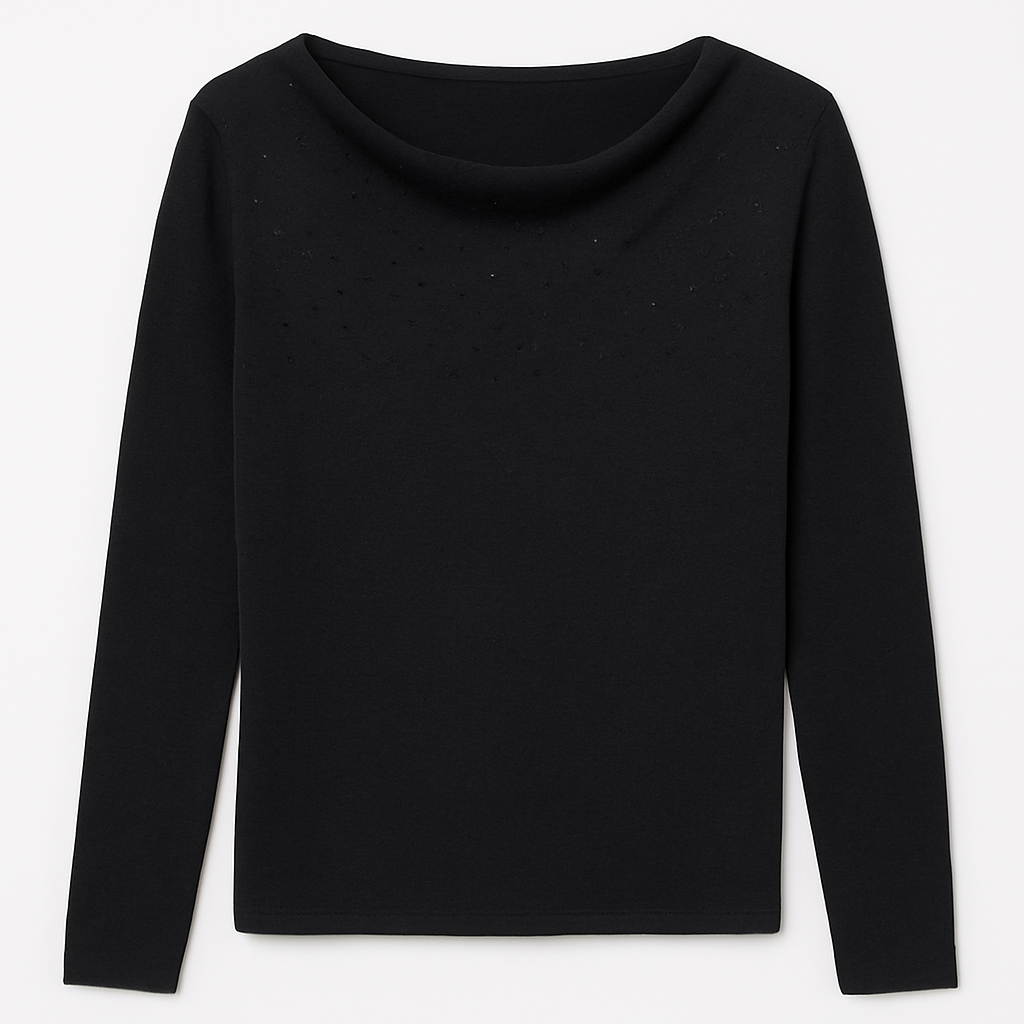 Elegant Black Long Sleeve Top with Beaded Detail