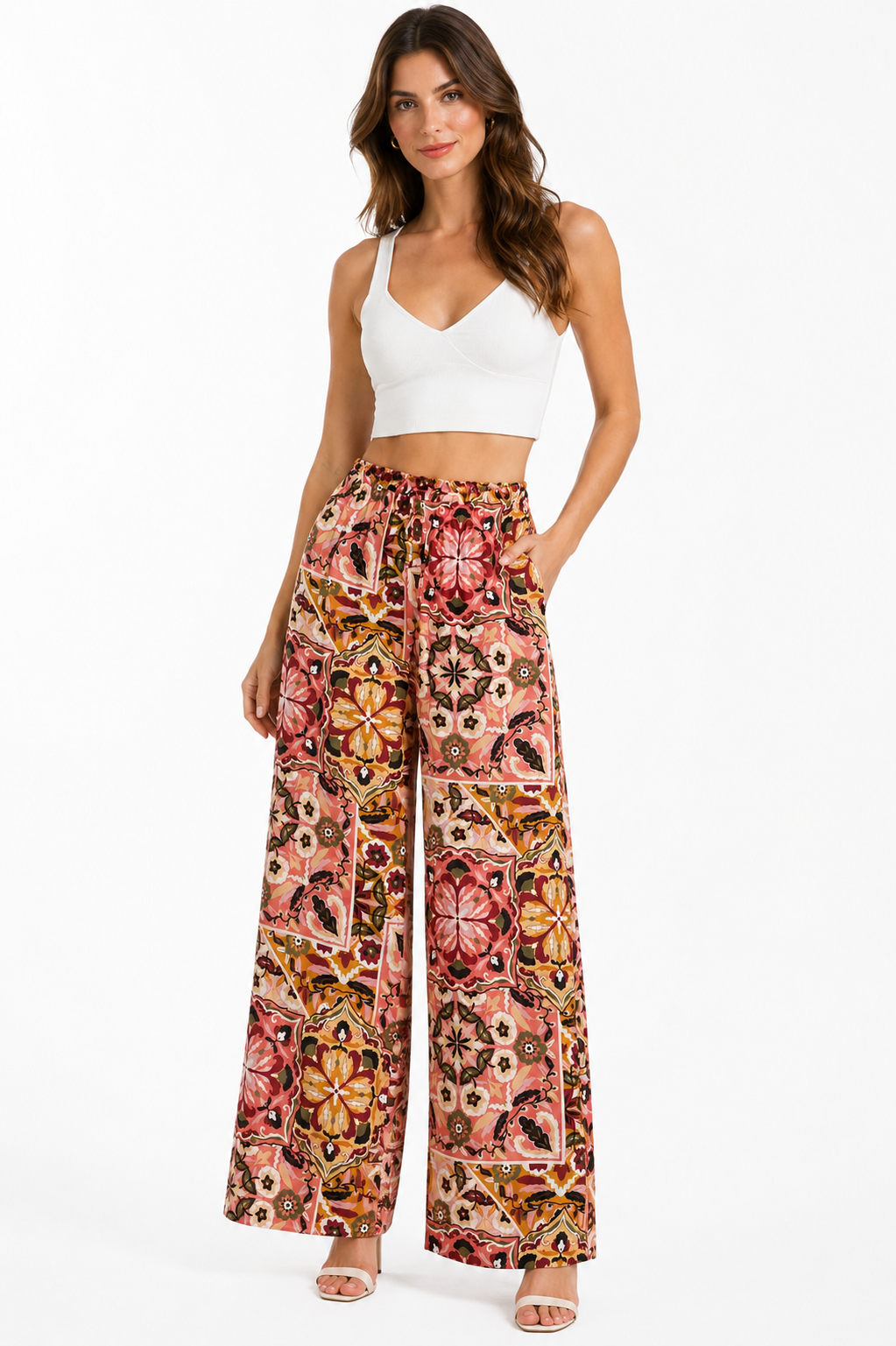 Boho patchwork wide-leg palazzo pants