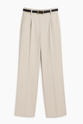 Beige Tailored Trousers with Black Belt