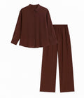 Burgundy Relaxed Fit Shirt and Wide-Leg Pants Set