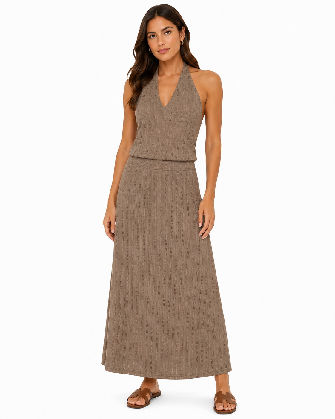 Women’s Taupe Eyelet Halter Top & Maxi Skirt Set