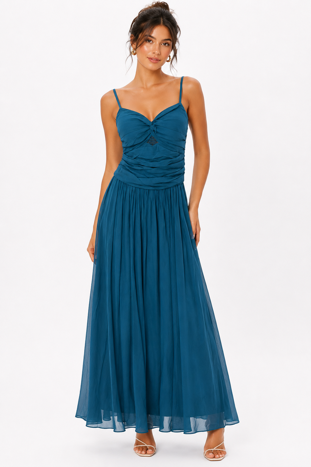 Teal ruched maxi dress
