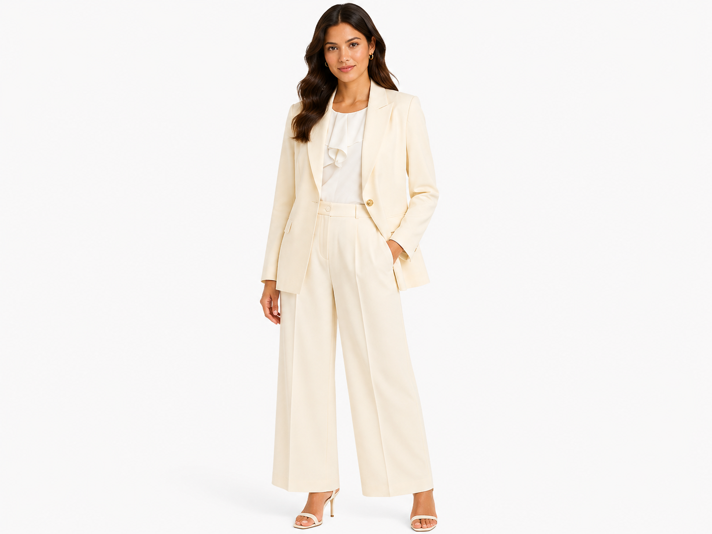 Ivory tailored blazer & wide-leg trousers set