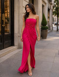 Fuchsia Bloom Strapless Evening Gown