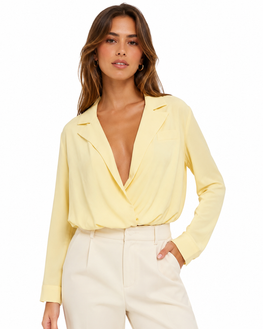 Butter yellow wrap blazer top