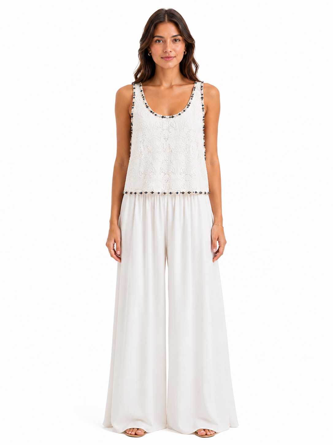 Ivory lace beaded sleeveless top