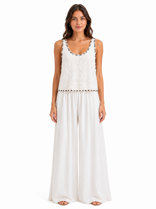 Ivory lace beaded sleeveless top