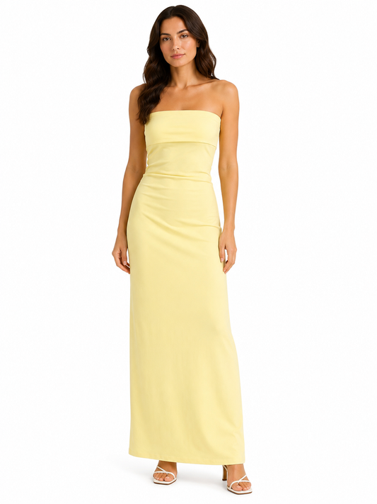 Butter yellow strapless maxi dress