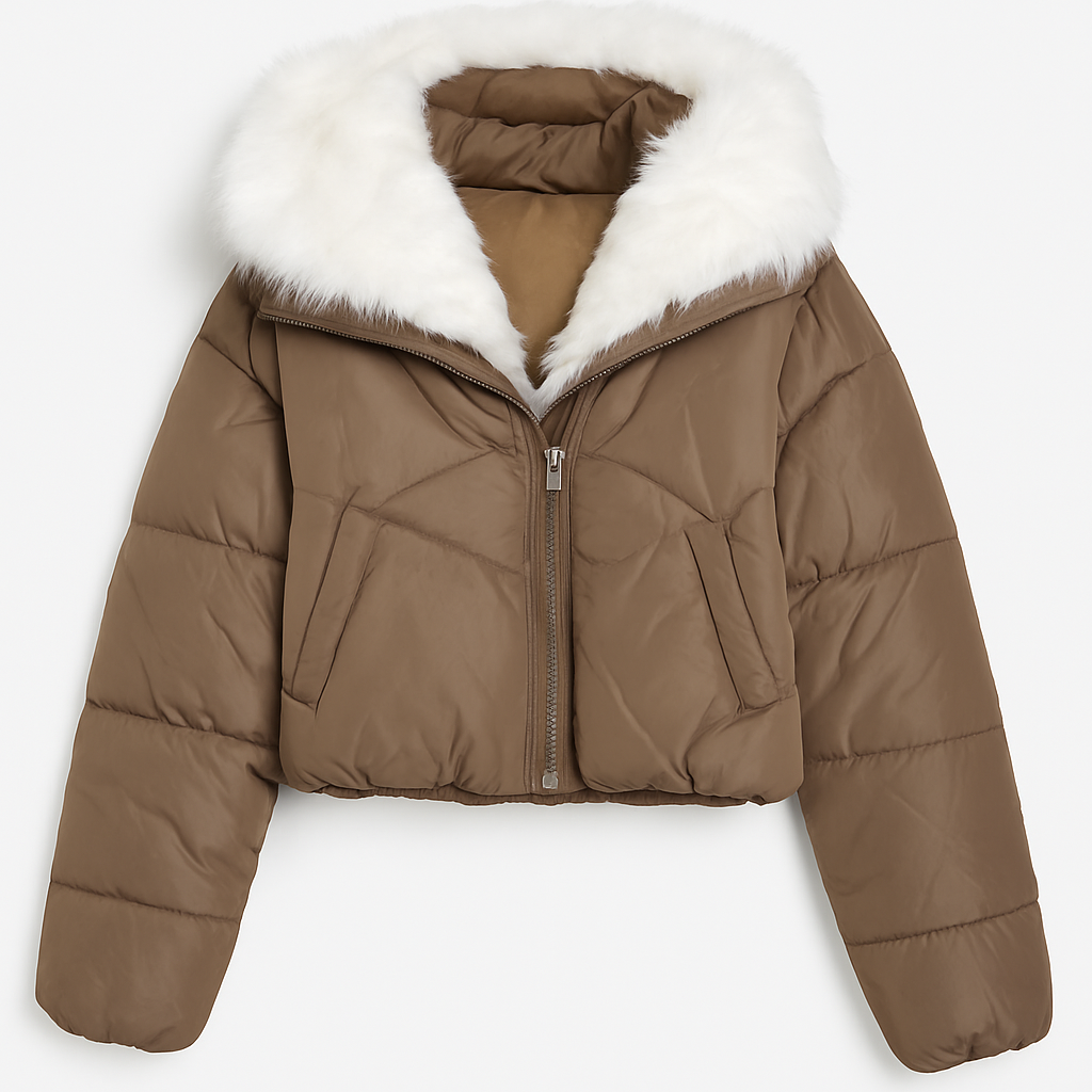 Cropped puffer jacket in warm brown