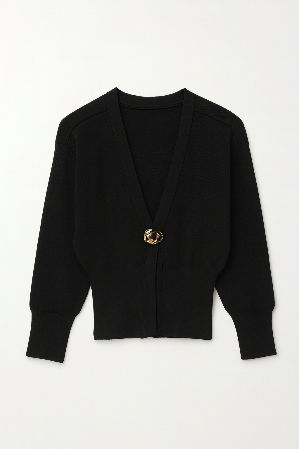 Black Knit Top with Gold Medallion Closure