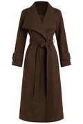 Chocolate Brown Suede Belted Trench Coat